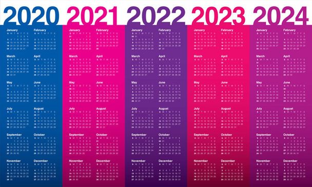 Yıl 2020 2021 2022 2023 2024 takvim vektör tasarım şablonu - Fotoğraf, Görsel