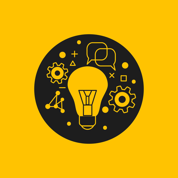 Science icon, lamp, gears - Vector, Image