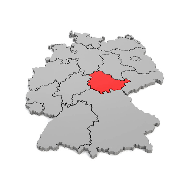 3D-Darstellung - deutsche Landkarte mit regionalen Grenzen und dem Fokus auf Thüringen - Foto, Bild