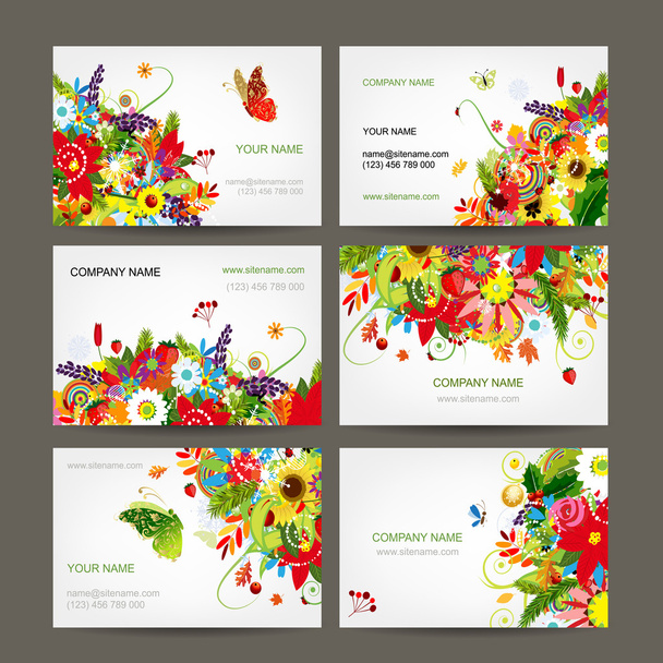 briefkaart collectie met bloemen boeket voor uw ontwerp - Vector, afbeelding