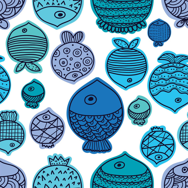 Cute fish. Vector seamless pattern. Vector seamless pattern. Can be used in textile industry, paper, background, scrapbooking. - Vector, Image