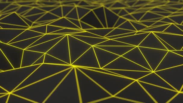 abstrakter animierter Hintergrund aus polygonaler Form. dunkle Low-Poly-Oberfläche mit gelb leuchtenden Verbindungslinien. 3D Rendering Animation Schleife - Filmmaterial, Video