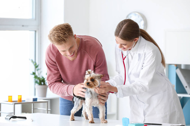 Kliniğinde veterinerziyaret köpeği ile Adam - Fotoğraf, Görsel