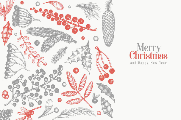 Christmas banner template. Vector hand drawn illustrations. Gree - Vektor, Bild