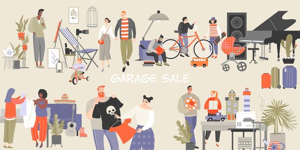 Garage sale assorted household items flat Vector Image