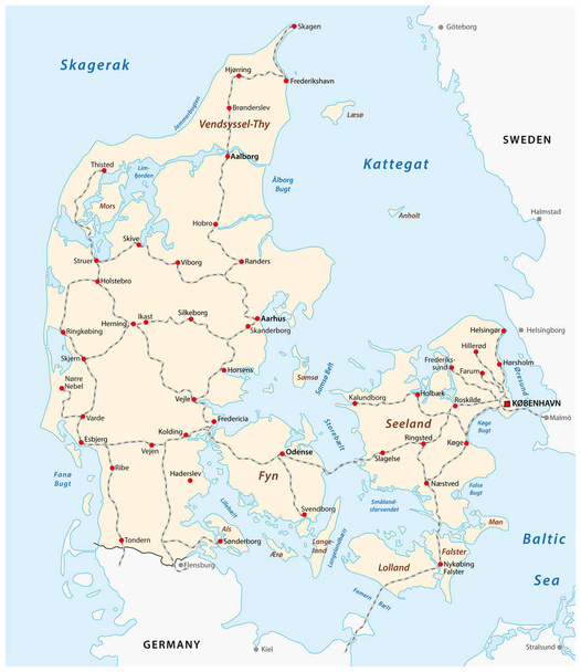 Map of the main railroad tracks in Denmark - Vector, Image