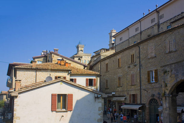 SAN MARINO, SAN MARINO - August 27, 2019: Pictureque street of Old Town in San Marino - Photo, Image