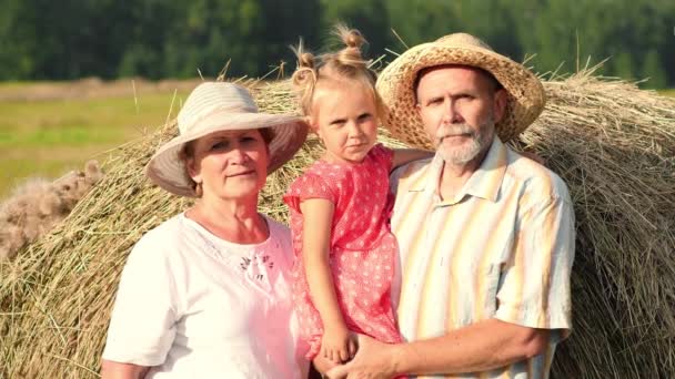 Бабушка и дедушка с внучкой на лугу
 - Кадры, видео