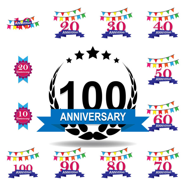 100 anos ícone multicolorido. Conjunto de ícones de ilustração aniversário. Sinais, símbolos podem ser usados para web, logotipo, aplicativo móvel, UI, UX
 - Vetor, Imagem