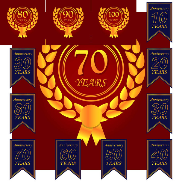 70 anos ícone multicolorido. Conjunto de ícones de ilustração aniversário. Sinais, símbolos podem ser usados para web, logotipo, aplicativo móvel, UI, UX
 - Vetor, Imagem