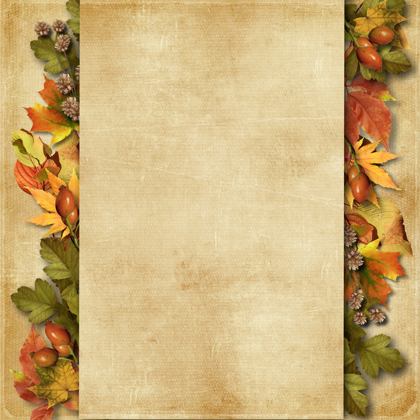 Grunge background with autumn leaves - Foto, Imagen