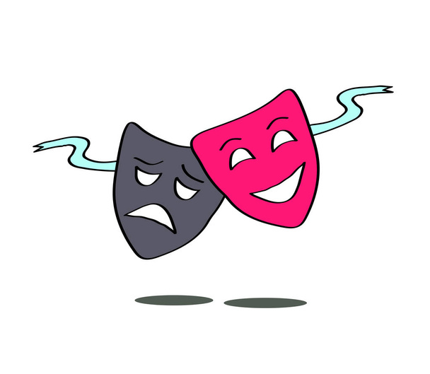 Two theater masks with ribbons on a white background. Vector illustration. - Vector, Image