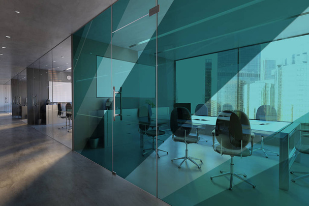 Glas-Büro-Wand-Attrappe - 3D-Rendering - Foto, Bild