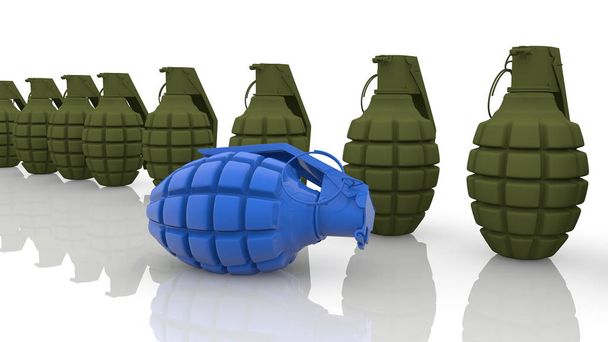 Fila de granadas de mano sobre fondo blanco
 - Foto, imagen