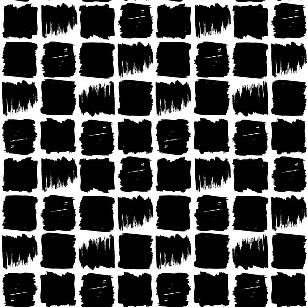 Scandinavian Abstract grunge texture Seamless pattern paint strokes geometric background grid print, black on white background. simple ornament retro style. Can be used for fabrics, wallpapers. Vector - Vector, Image