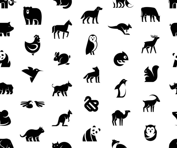 Seamless pattern with Animals logos. Isolated on White background - Vector, Image