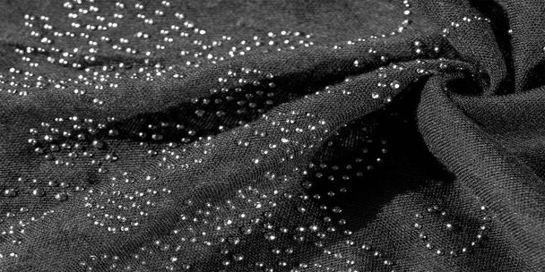 texture, background, pattern, postcard, black silk with glued gl - Photo, Image