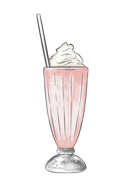 Hand drawn sketch of milkshake in colorful isolated on white background. Detailed vintage woodcut style drawing.  - Vector, Imagen