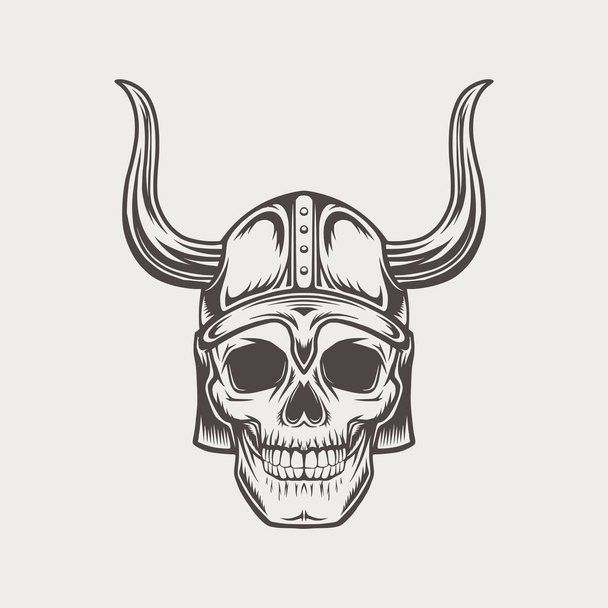 Black and white scull In horned helmet. Vector illustration - Vector, Image