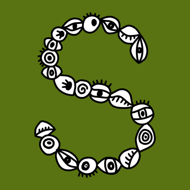 S hand getekende vector letter met oog symbolen in verschillende vormen in cartoon stijl - Vector, afbeelding