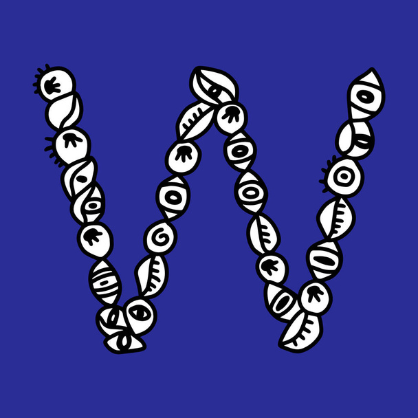 W hand getekende vector letter met oog symbolen in verschillende vormen in cartoon stijl - Vector, afbeelding