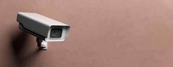 Surveillance cam,  CCTV system on brown wall. 3d illustration - Foto, afbeelding