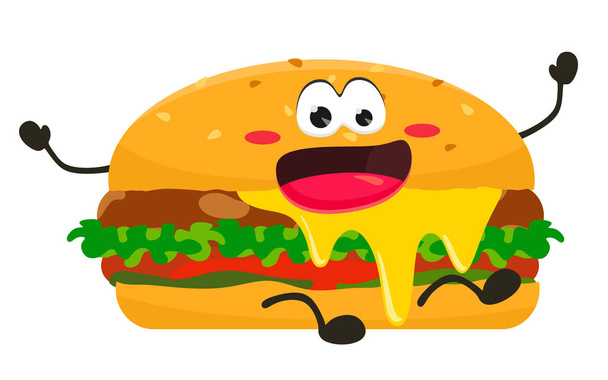 Legrační Burger v kresleném stylu. Izolace vektoru na bílém pozadí. - Vektor, obrázek