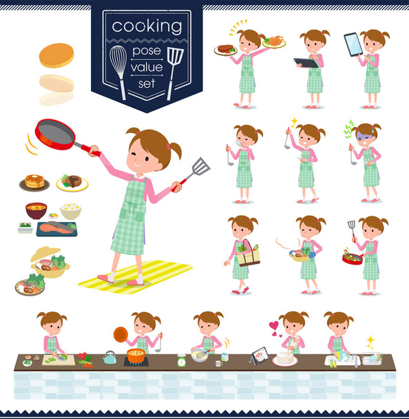 flat type Pink clothing girl_cooking - Vector, Image