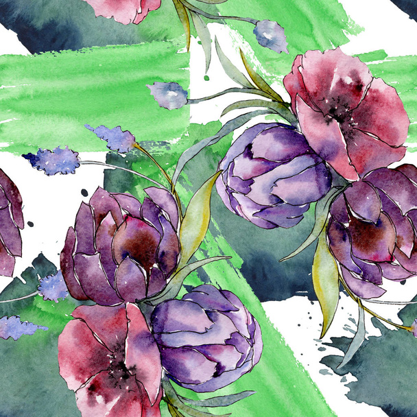 Bouquet floral botanical flowers. Watercolor background illustration set. Seamless background pattern. - Foto, imagen