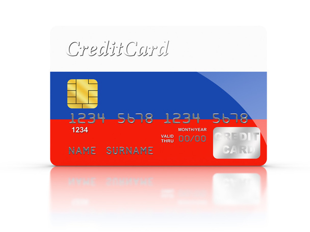 Carta di credito coperta con bandiera russa
. - Foto, immagini