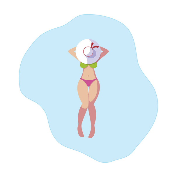 beautiful woman with swimsuit floating in water - Vector, Image