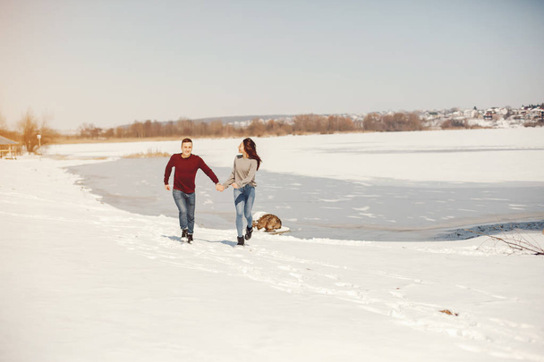 Couple in a winter park - Fotoğraf, Görsel