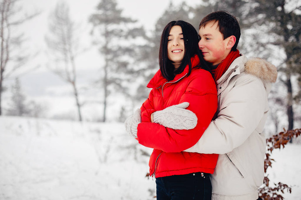 Loving couple walking in a winter park - Fotoğraf, Görsel