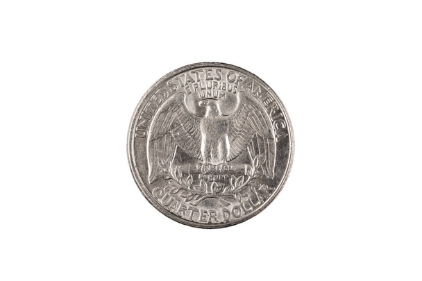 Amerykańska dwadzieścia pięć Cent Quarter, bliska w makro, na czyste, białe tło - Zdjęcie, obraz
