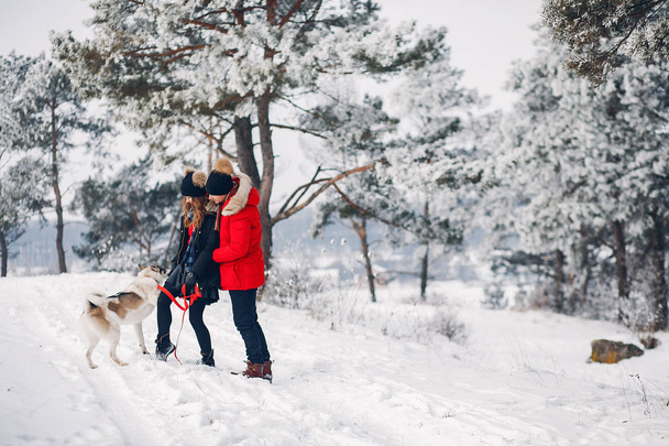 Beautiful couple playing with a dog - 写真・画像