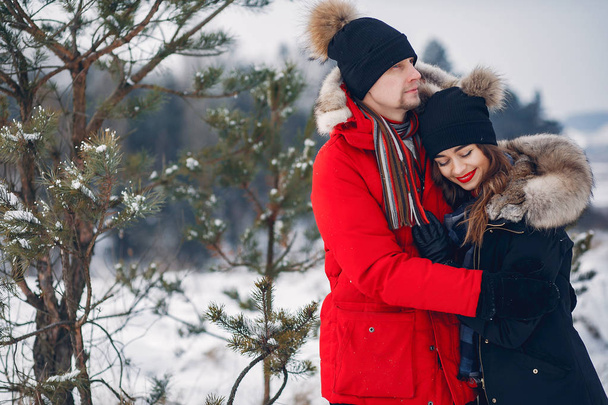 Loving couple walking in a winter park - Фото, изображение