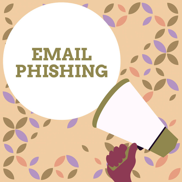 Word writing text Email Phishing. Business concept for Emails that may link to websites that distribute malware Hand Holding Loudhailer Empty Round Speech Text Balloon Announcement New. - Photo, Image