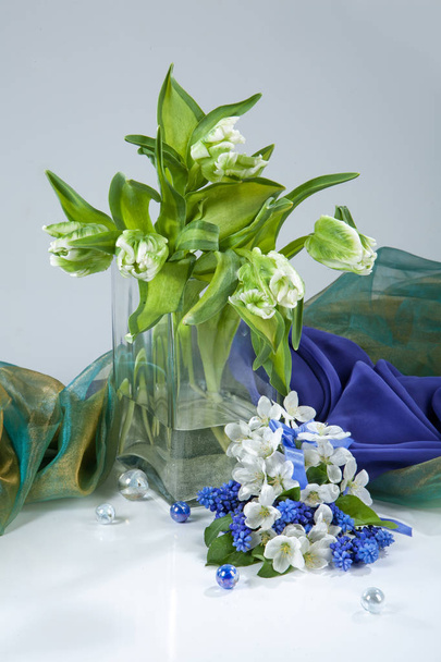 Flowers, Glass And Fabric - 写真・画像