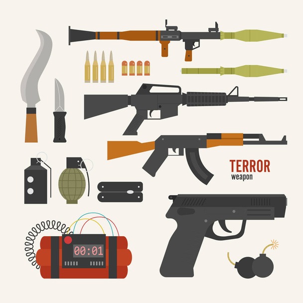 Terrorist weapon types. flat design style minimal vector illustration. - Vector, Image