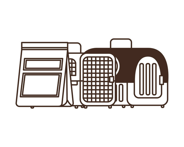 ペット輸送ボックスとペットフードバッグのシルエット - ベクター画像