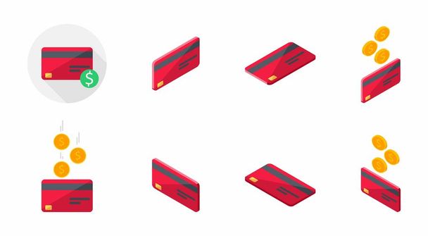Red Credit card, Bank card, Isometric, Finance, Business, No background, Vector, Flat icon, Icon pack, Icon set - Vector, Image