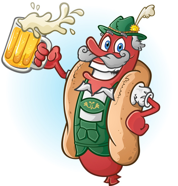Braadworst hotdog bier cartoon - Vector, afbeelding
