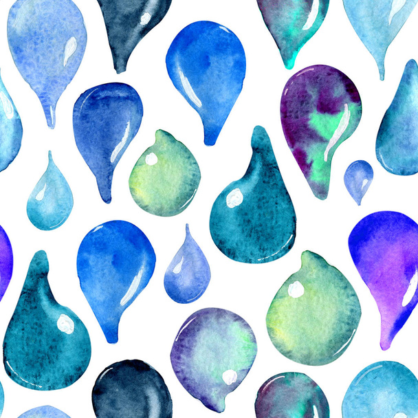 Watercolor abstract pattern with drops and rain. Hand painting. Watercolor. Seamless pattern for fabric, paper and other printing and web projects. - Photo, Image