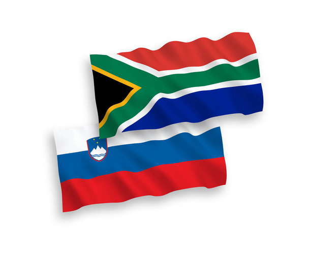 Прапори Словенії та Республіки Південна Африка на білому фоні - Вектор, зображення