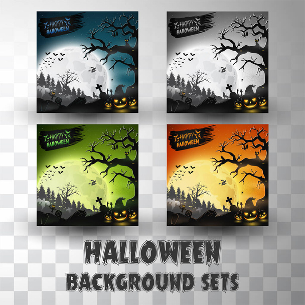 Halloweenské siluety pozadí s odlišnou barevnou scénou - Vektor, obrázek