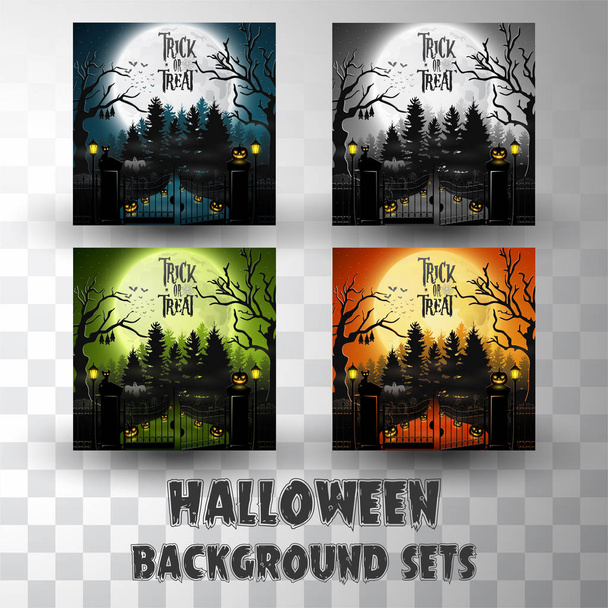 Conjuntos de fondo de silueta de Halloween con diferentes escenas de color
 - Vector, imagen