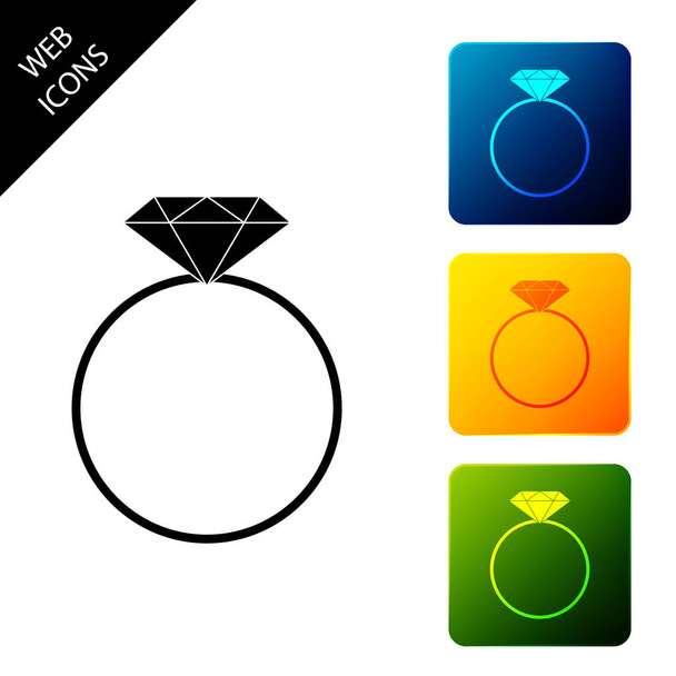Diament ikona pierścienia zaręczynowy na białym tle. Ustawianie ikon kolorowych kwadratowych przycisków. Ilustracja wektorowa - Wektor, obraz