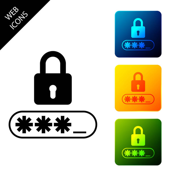 Protezione con password e icona di accesso di sicurezza isolata. Icona della serratura. Sicurezza, protezione, protezione, privacy. Set icone colorate pulsanti quadrati. Illustrazione vettoriale
 - Vettoriali, immagini