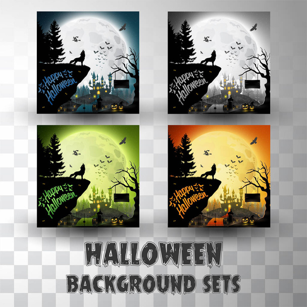 Halloween set di sfondo silhouette con scena di colore diverso
 - Vettoriali, immagini