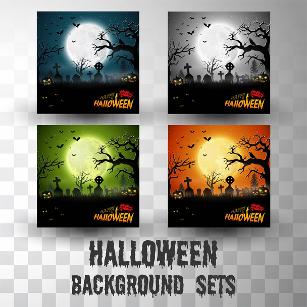 Halloween silhouette background sets with different colour scene - Vector, Image